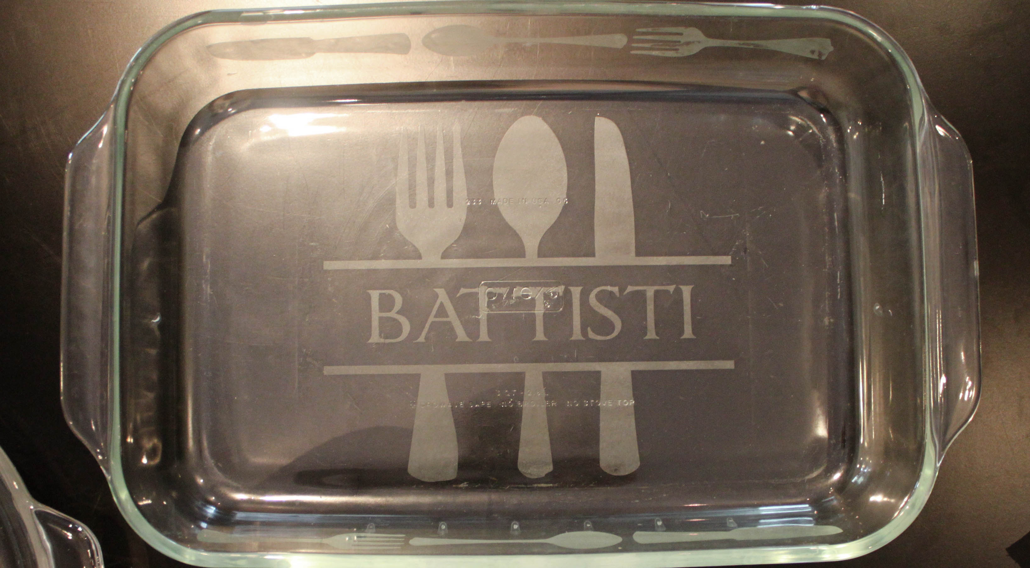 Silverware Themed Name Etching for Oblong 9" x 13" Glass Pan Trading